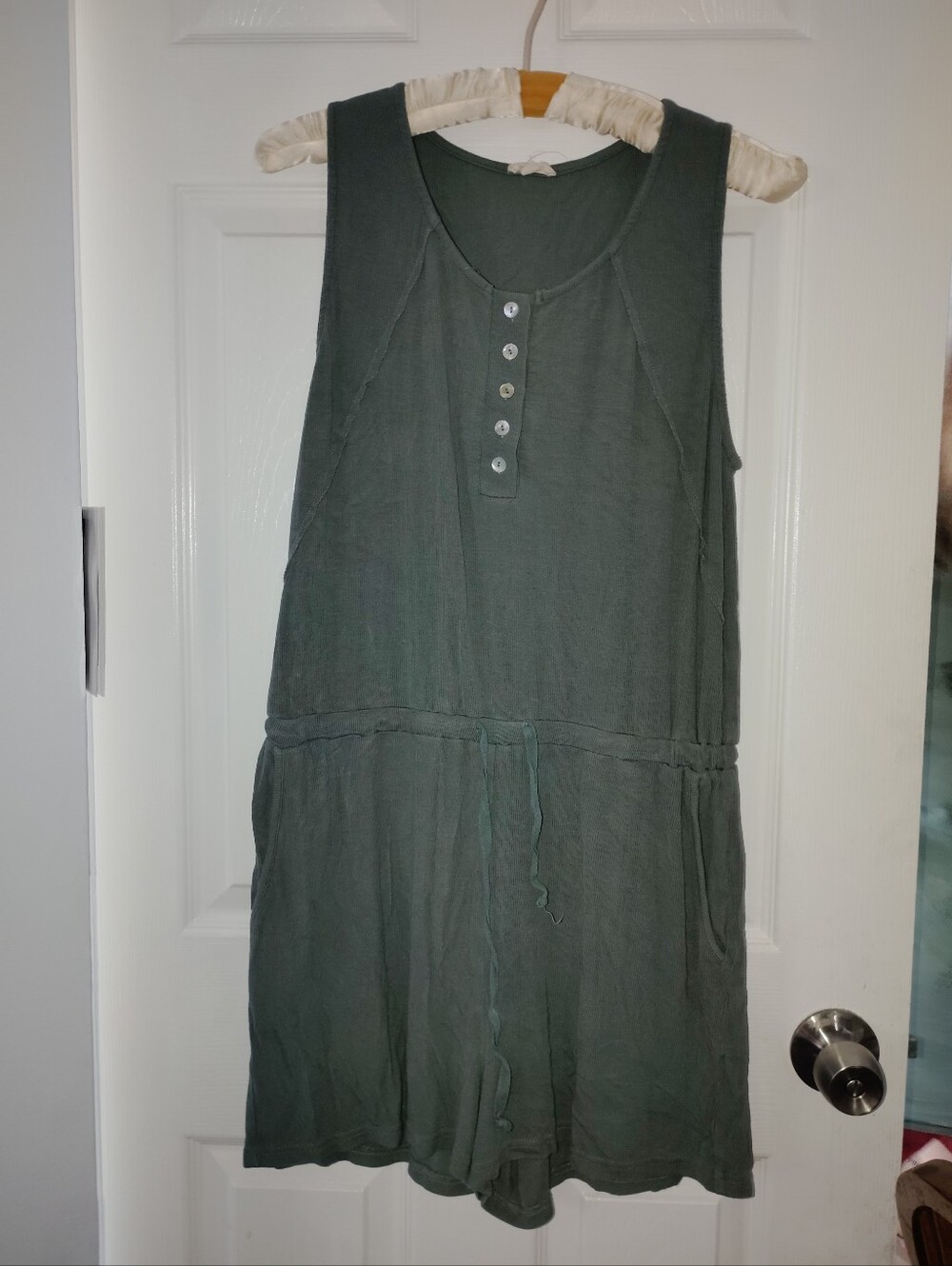 Sleeveless Button Henley Romper in Green Blue Color Large Hem & Thread Brand